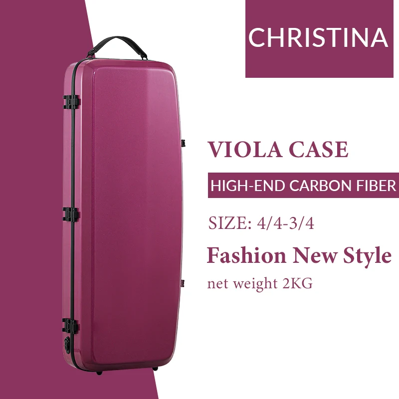 CHRISTINA High-quality Carbon Fiber Rectangular Viola Case 4/4-3/4 Size 4 Colors Available Combination Lock Adjustable Neck Pad