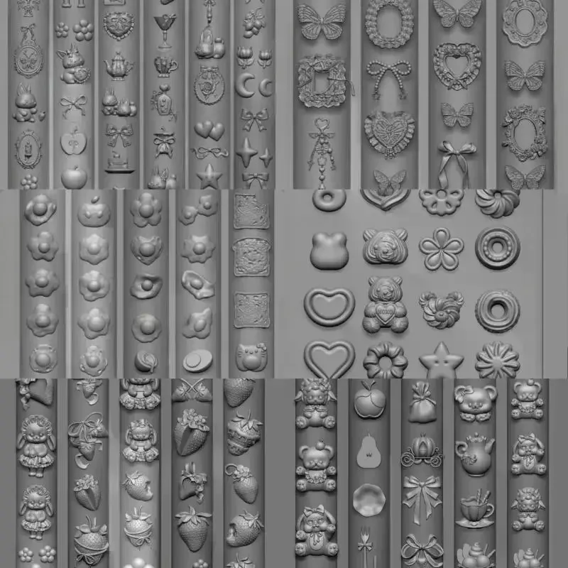 3D Silicone Nail Art Mold Relief Bow Strawberry Baroque Pattern Manicure Templates Plates for DIY Nail Design Tools Accessories