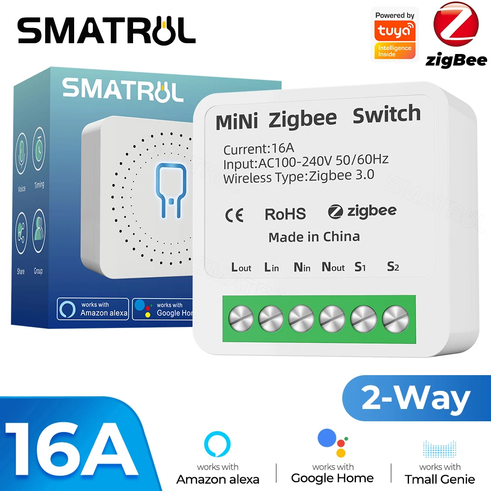 

SMATRUL Tuya ZigBee Smart Light Switch Module Mini 16A 220v 110v Automation DIY Breaker Can 2 Way Control For Alexa Google Home