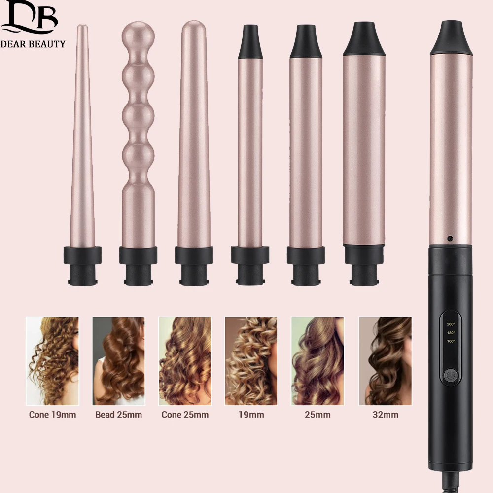 6 in 1 전문 헤어 컬러, 오래 지속되는 빠른 가열 컬링 다리미 웨이브 완드, 회전하는 헤어 스타일링 기기, 9-32mm 