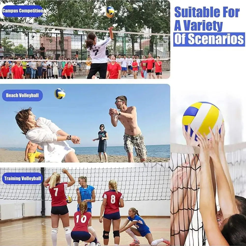 Size 5 Standard Volleyball Blue White Yellow PU Soft Volleyball Inflatable Beach Practice Inside Outdoor Ball School Waterp P0K9
