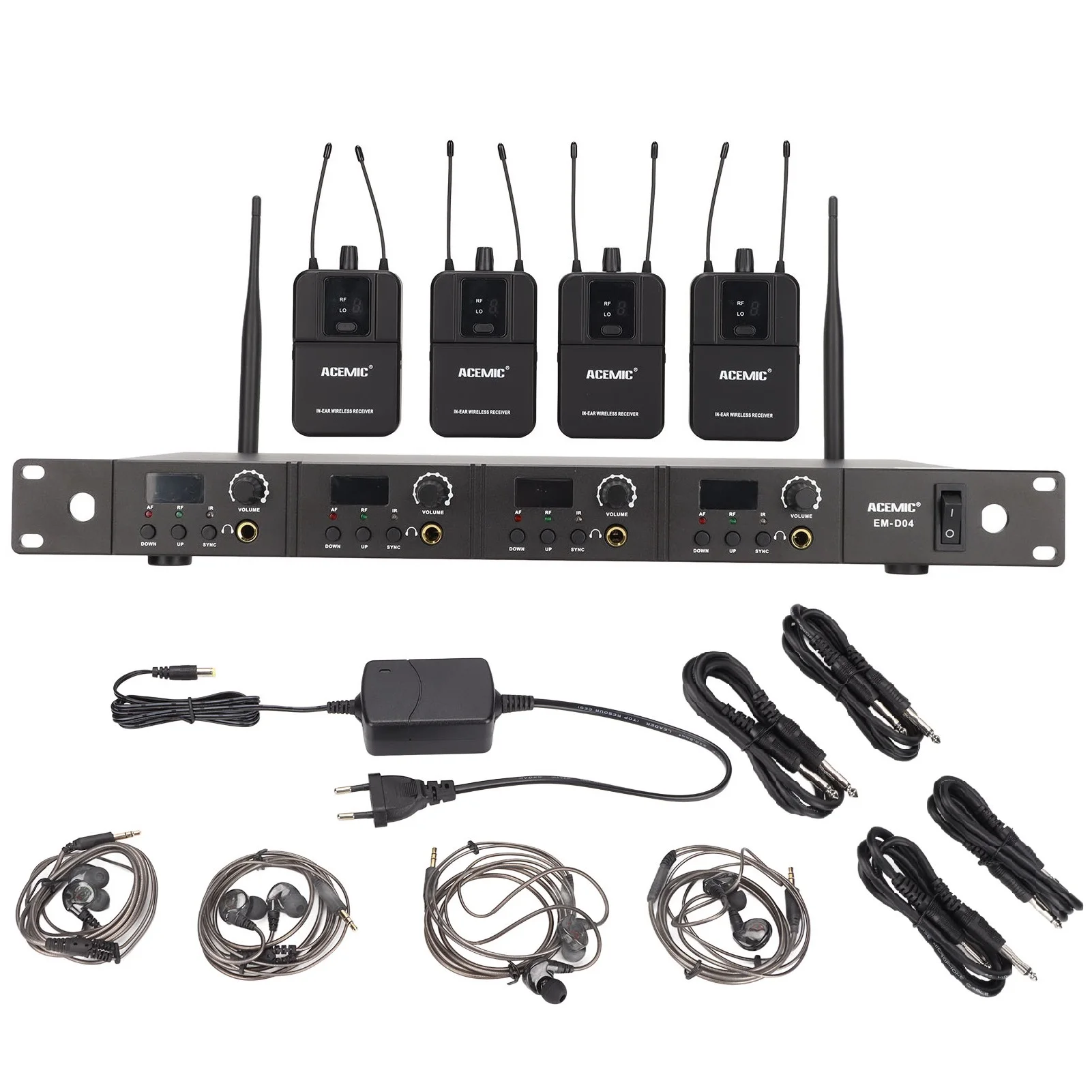 ACEMIC EM-D04 Wireless In Ear Monitor System 4 Channel Professional Stage Ear Return System for Live Studio Recording EU Plug