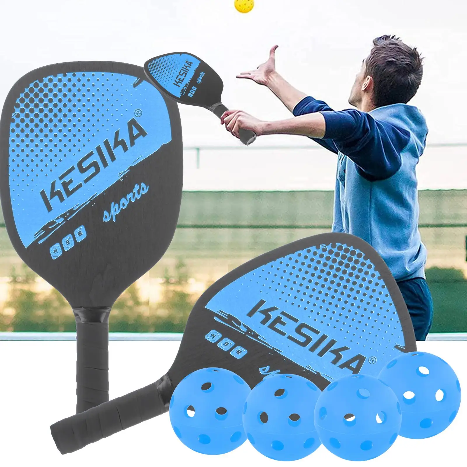 Pickleball Paddles Set 4 Balls Portable Carry Bag Comfort Grip Rackets Honeycomb Core Lightweight