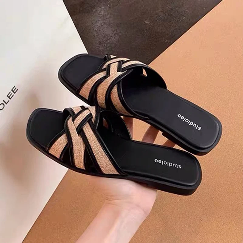 

Сланцы женские с открытым носком, пляжные сандалии на плоской подошве, повседневная обувь с ремешком на пятке, летние тапочки, 2024