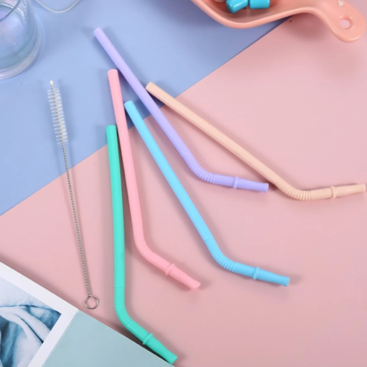 Eco-Friendly Silicone Straws Set of 5 Reusable for Kids Includes Cleaning Brush Perfect Birthday Gift for Cups reusable silicone straws
