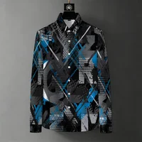 Nouvelle chemise tendance pour homme printemps/automne avec imprimé graffiti abstrait, infroissable, style mature, décontracté chic, polyvalente 4