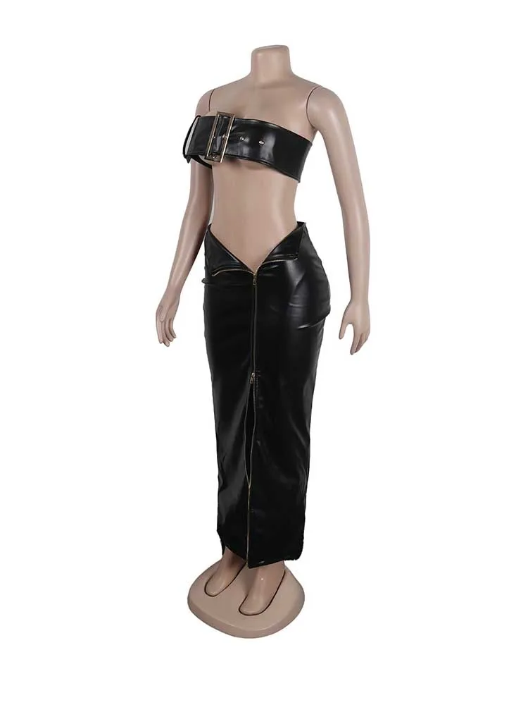 2 Stück Sets Frauen Outfit Luxus elegante Sommer Leder rock und kurz geschnittene Set Nachtclub tragen sexy Outfits Großhandel Drops hippin – Detail 14