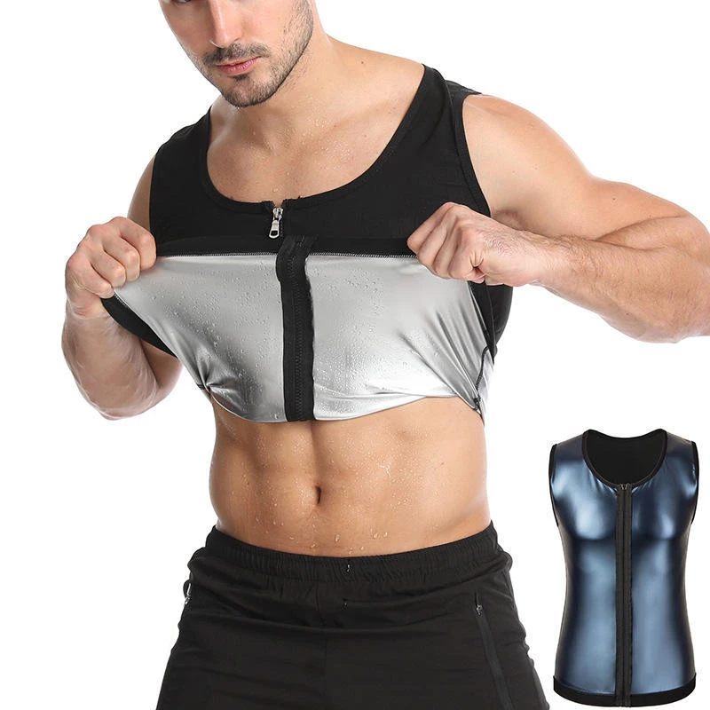Slimming Vest 1pcs Men's Shapewear Zipper Coated Silver Exercise Corset Compression Sweat Reducing Fat Sauna Tops
