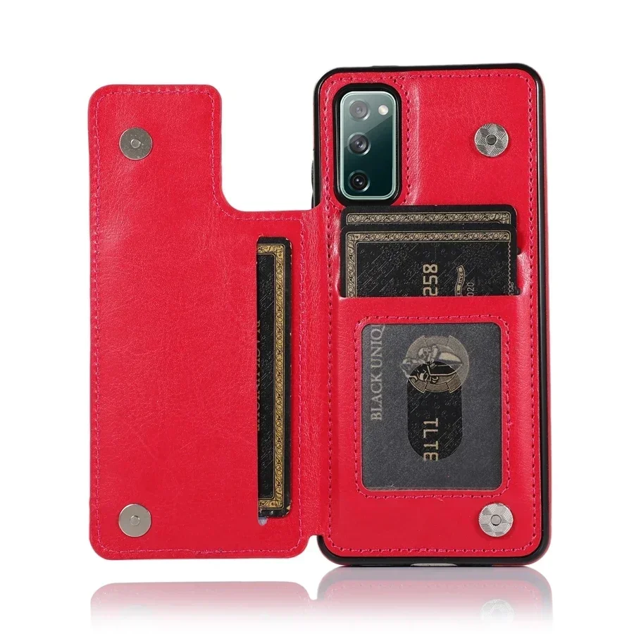 Elegant Double Button Flip PU Leather Wallet Case with Card Slots and Enhanced Protection
