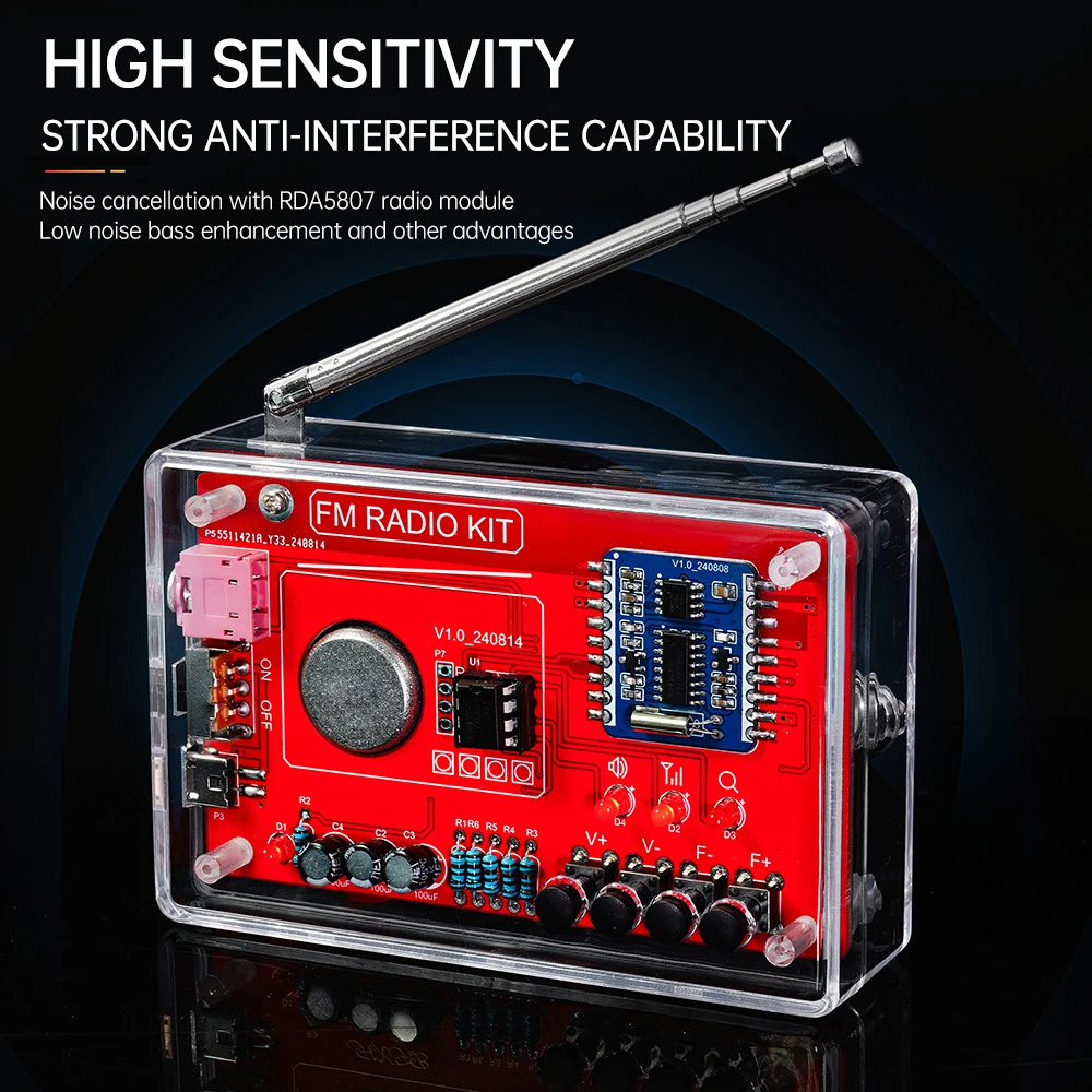 Easy version RDA5807 FM radio electronic kit adjustable frequency 87-108MHZ digital display DIY welding project practice solder