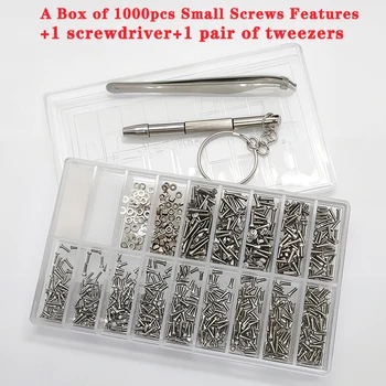 1000pcs/box Stainless Steel Micro Glasses Watch Screws Nuts Screwdriver Set Kits Repair Tool for Phone Laptop Assemble Repair