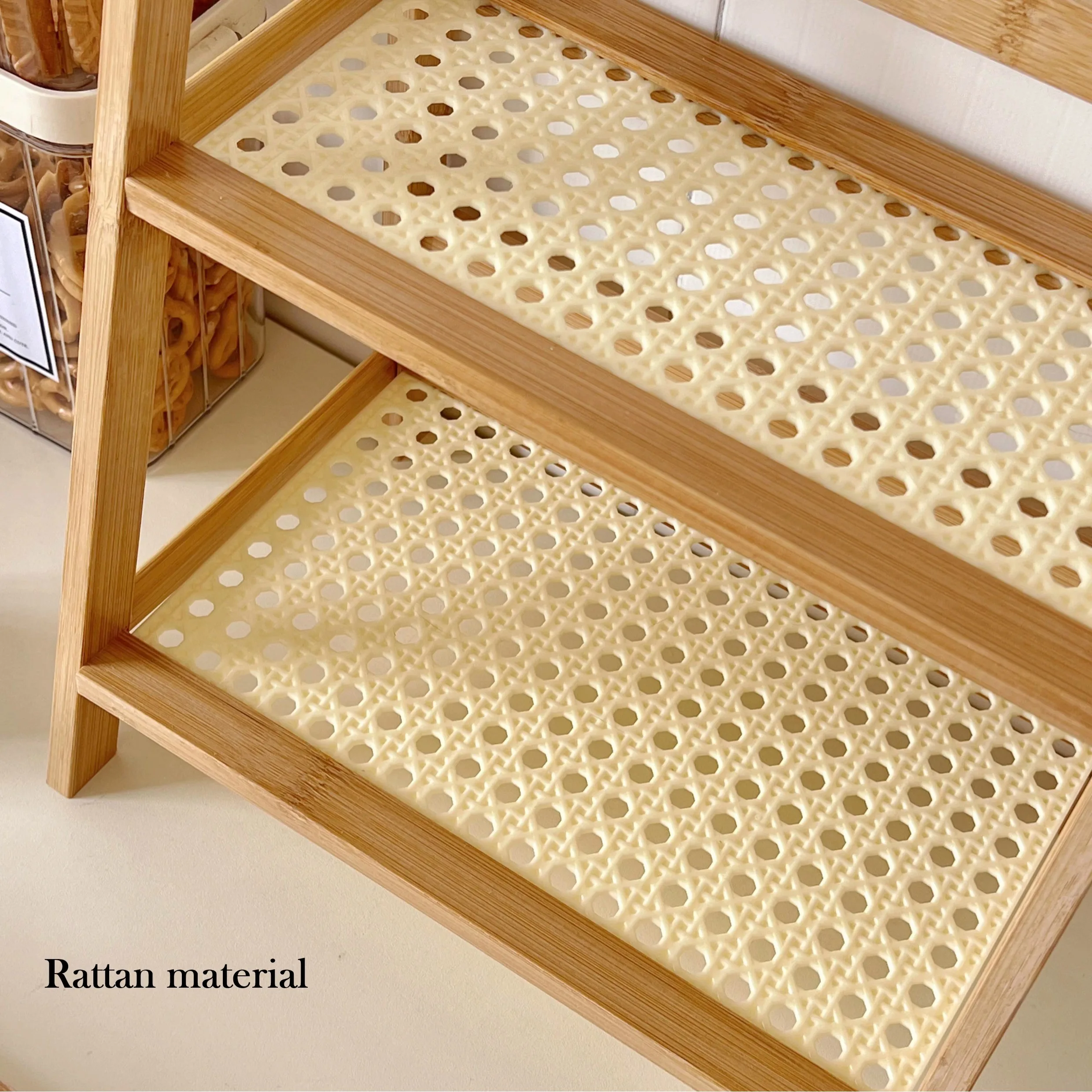 Wooden Storage Shelf for Kitchen Rattan Desktop Organizer Display Rack Spice Rack for Countertop Makeup Organizer for vanity 6