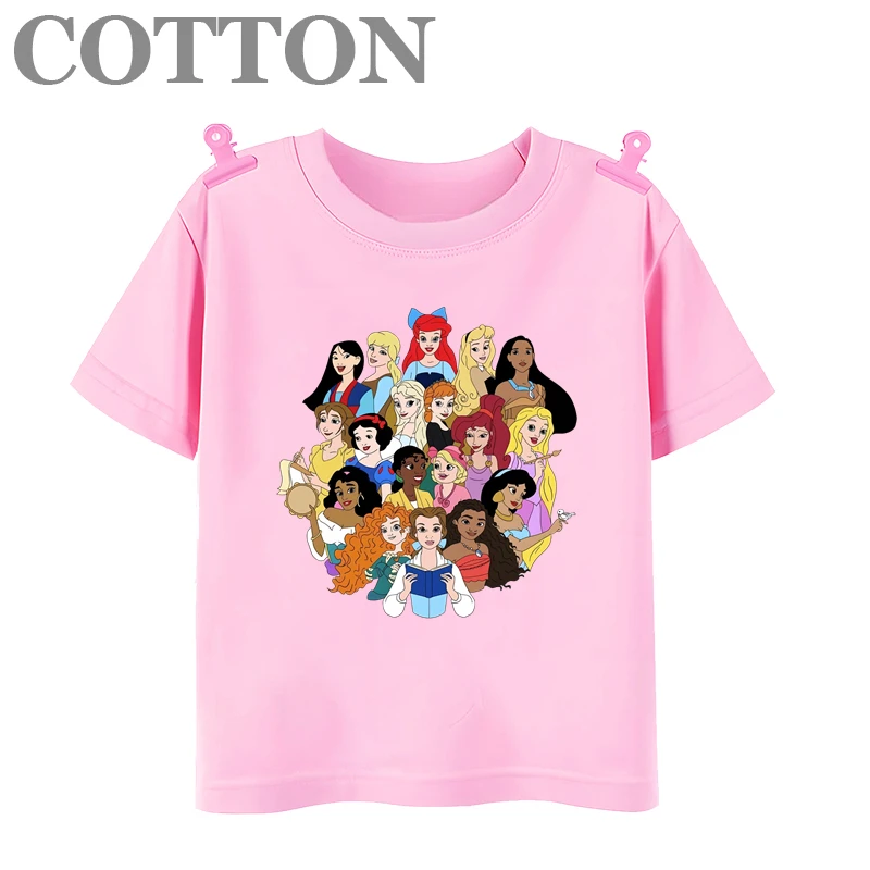 thumbnail image 1 of Camiseta de algodón de varios estilos con estampado de dibujos animados para niños de Disney, de manga corta, con estampado de princesas animadas de verano, 1 of 5