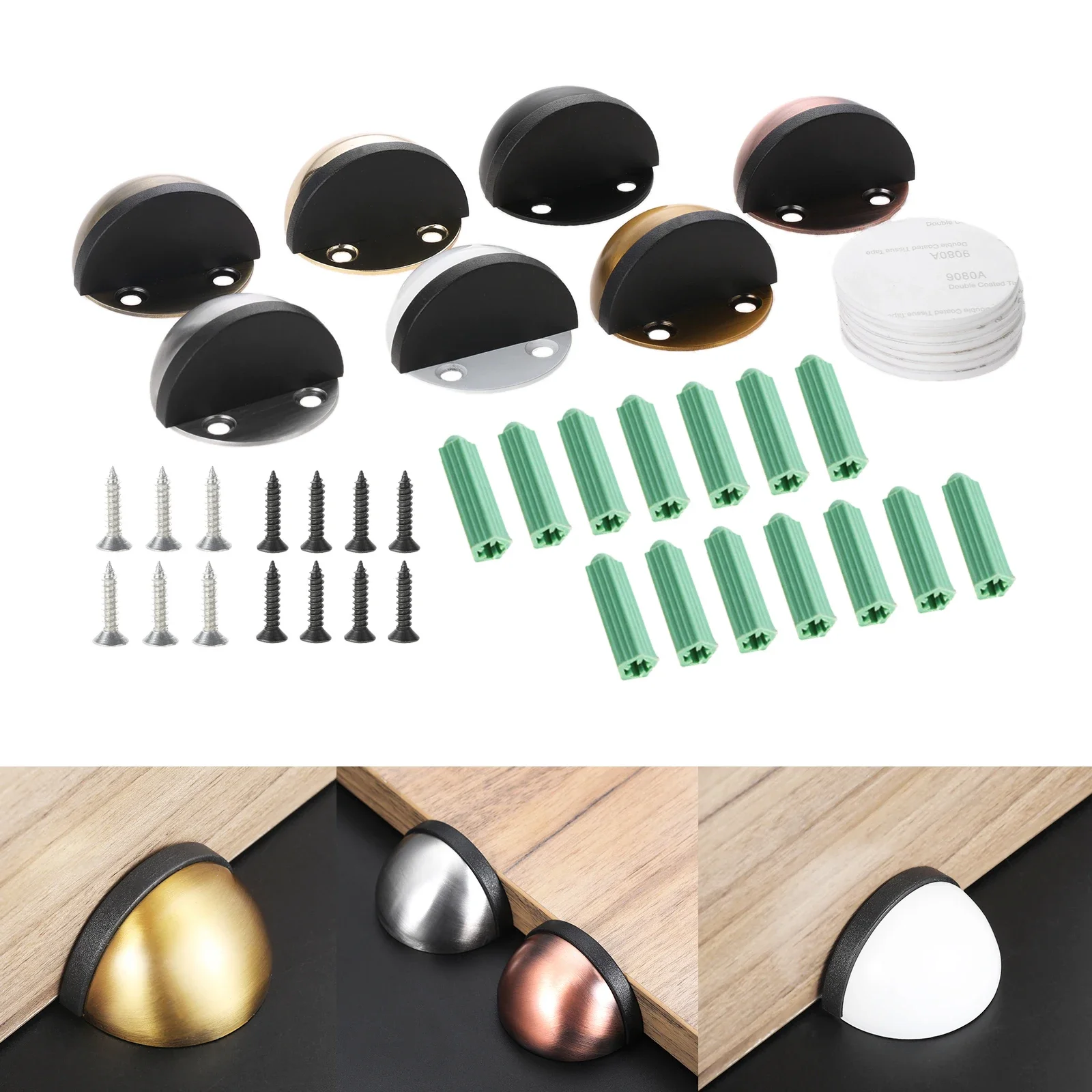 Door Stopper 1pc w/screw Hemisphere Stainless Steel Rubber Bumper Punch-free Hidden Holder Catch Floor 1.77in Gold White Bronze