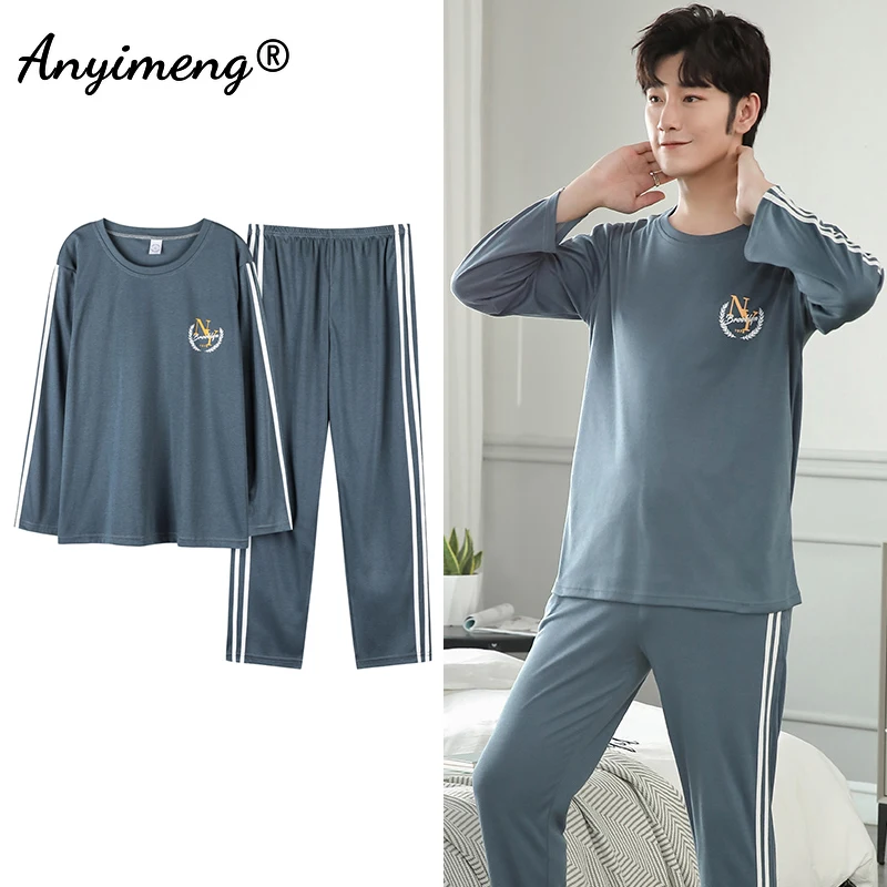 Deer Printing Elegant Pajamas Set for Man Autumn Winter Fashion New Soft Cotton Mens Loungewear Comfortable Sleepwear for Boy mens sleep wear Pajama Sets