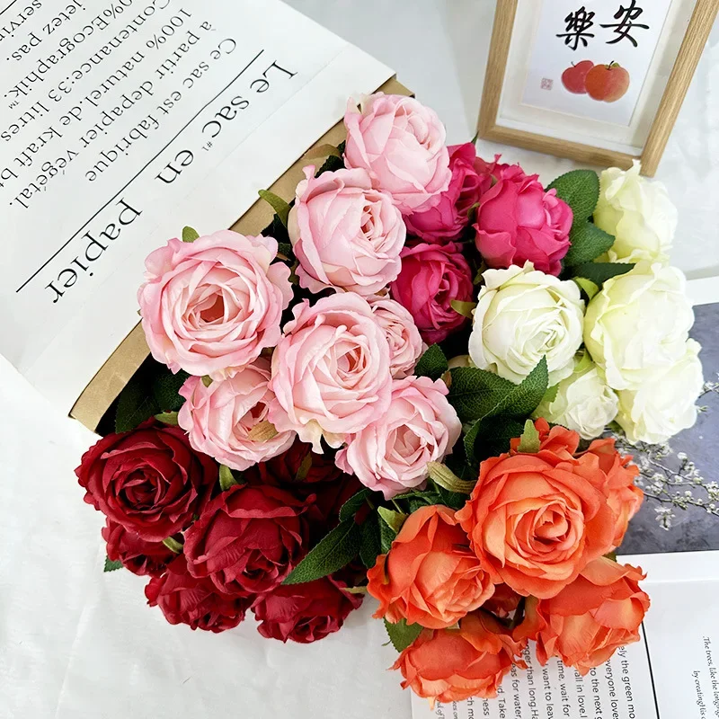 Elegant Pearl Rose Artificial Flower Bouquet - Wedding & Valentine's Day Decoration Ornament
