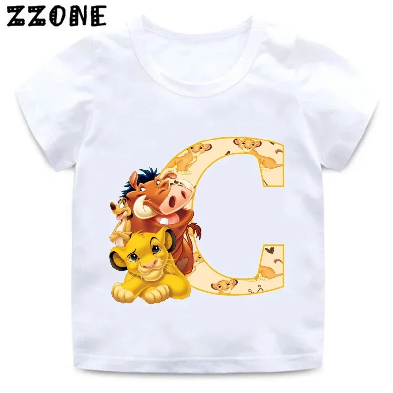 Disney The Lion King Cute Simba Letter A B C D Print Kids T-Shirts Girls Clothes Baby Boys T shirt Summer Children Tops,ooo5924 3