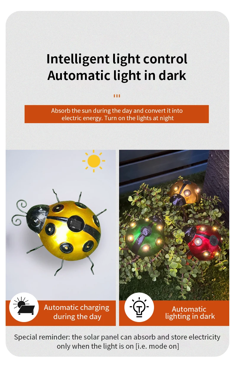 solar fence lights Garden Decorative Solar Lights LED Outdoor Waterproof Solar Powered Ladybug Wall Lamps for Villa Garden Courtyard Balcony solar motion lights