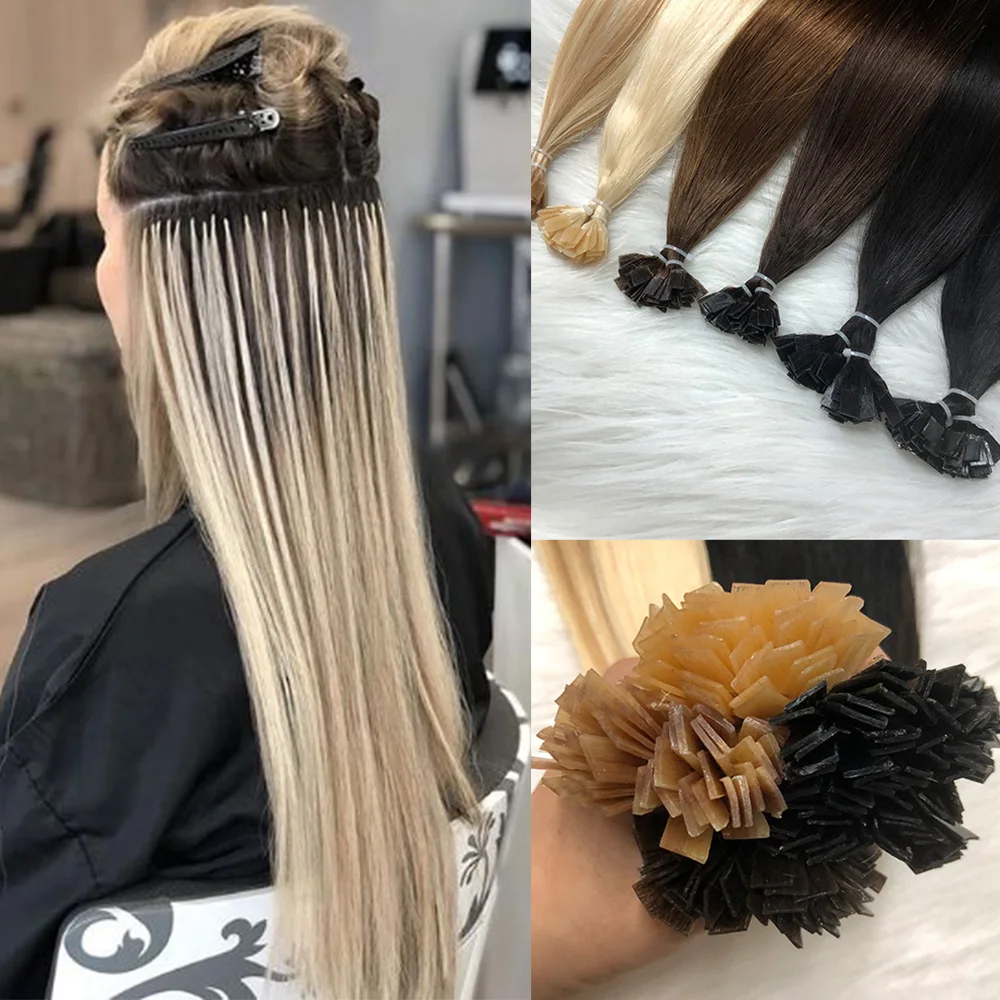 Flat Tip Hair Extensions Human Hair Keratin Tip Hot Fusion Human Hair Extension Natural Black Blonde Brown Pre Bonded Hair 50pcs