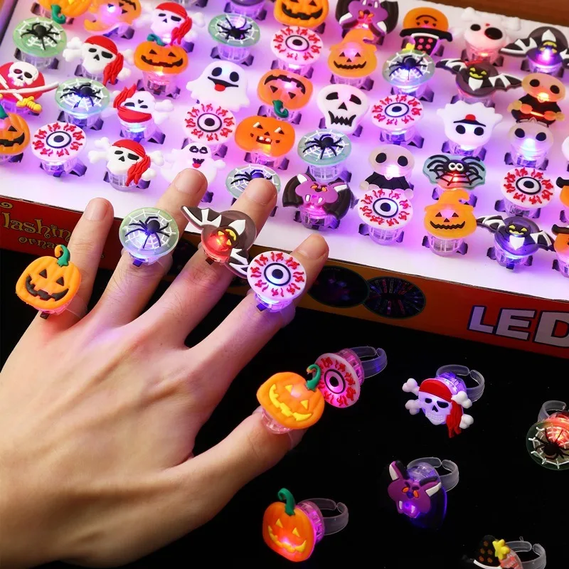 Finger Ring 10/50Pcs Halloween Luminous Rings Creative Pumpkin Ghost Skull LED for Children Toys Lights Jewelry Party Gifts