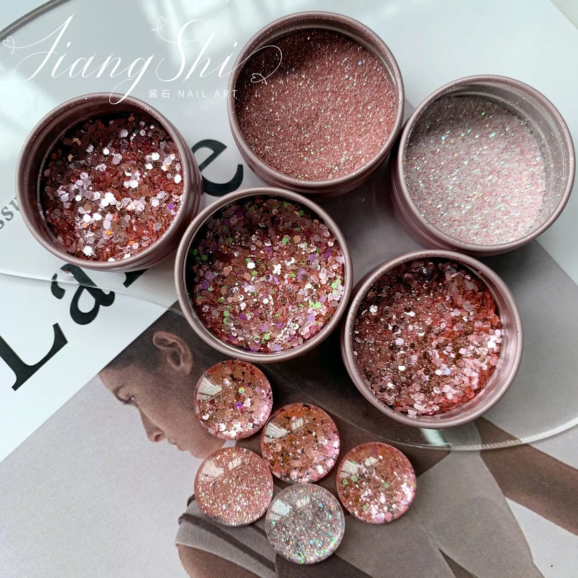 

Different Pink Glitter Sequin Multi Shape Nail Glitters Champagne Rose Gold Color Nail Powder Art Accessories Cute Nail Decor