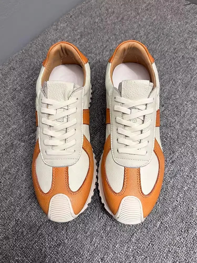 Comfortable Mens Genuine Leather Sneakers Spring Summer Lace Up Spliced Designer Casual Shoes Thick Bottom Jogging Walking Shoes 5