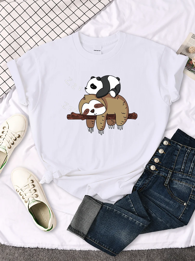 Panda & Sloth Graphic Women's Oversized Round Neck T-Shirt