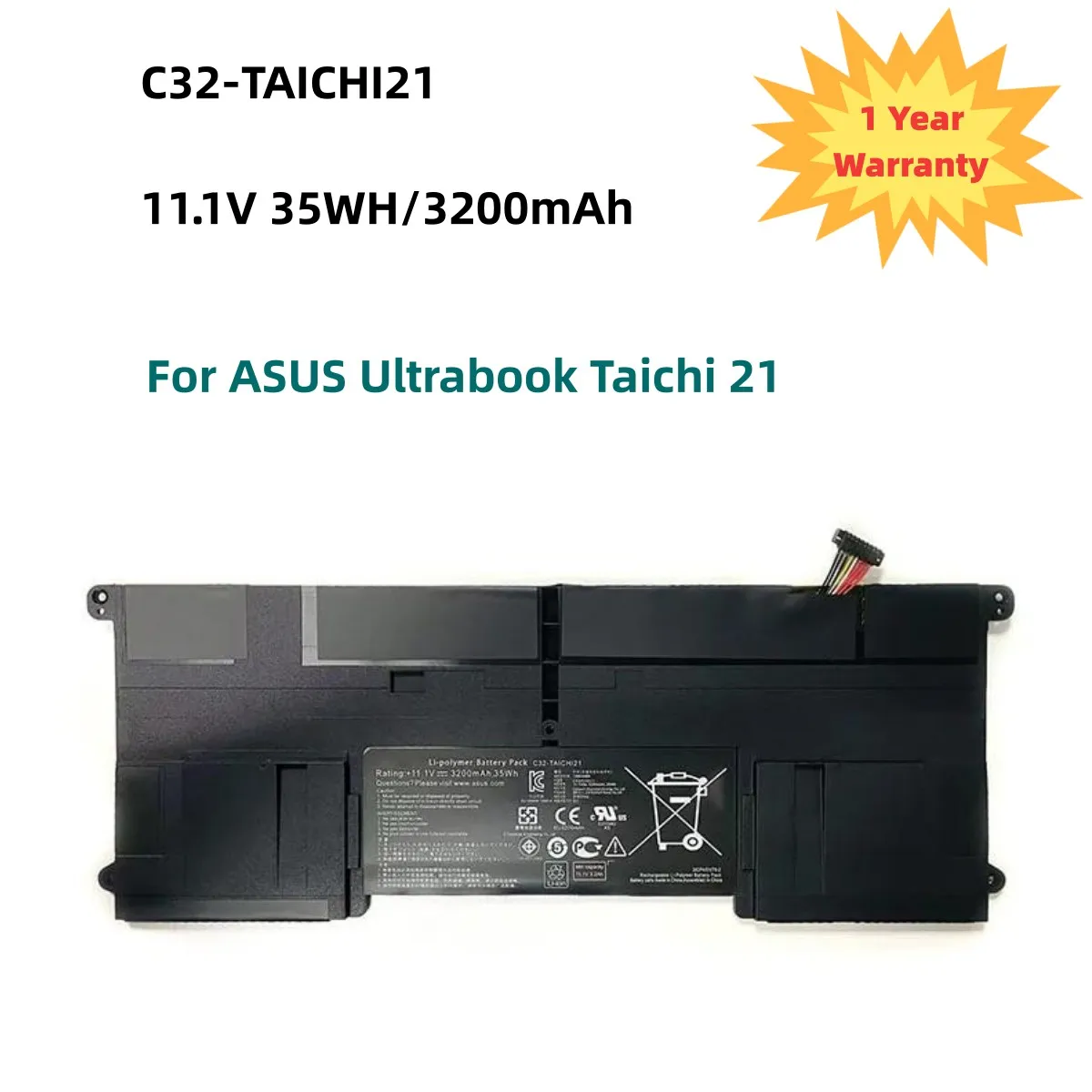 

C32-TAICHI21 Laptop Battery for ASUS Ultrabook TAICHI21 TAICHI 21 C32-TAICHI21 11.1V 3200mAh 35WH