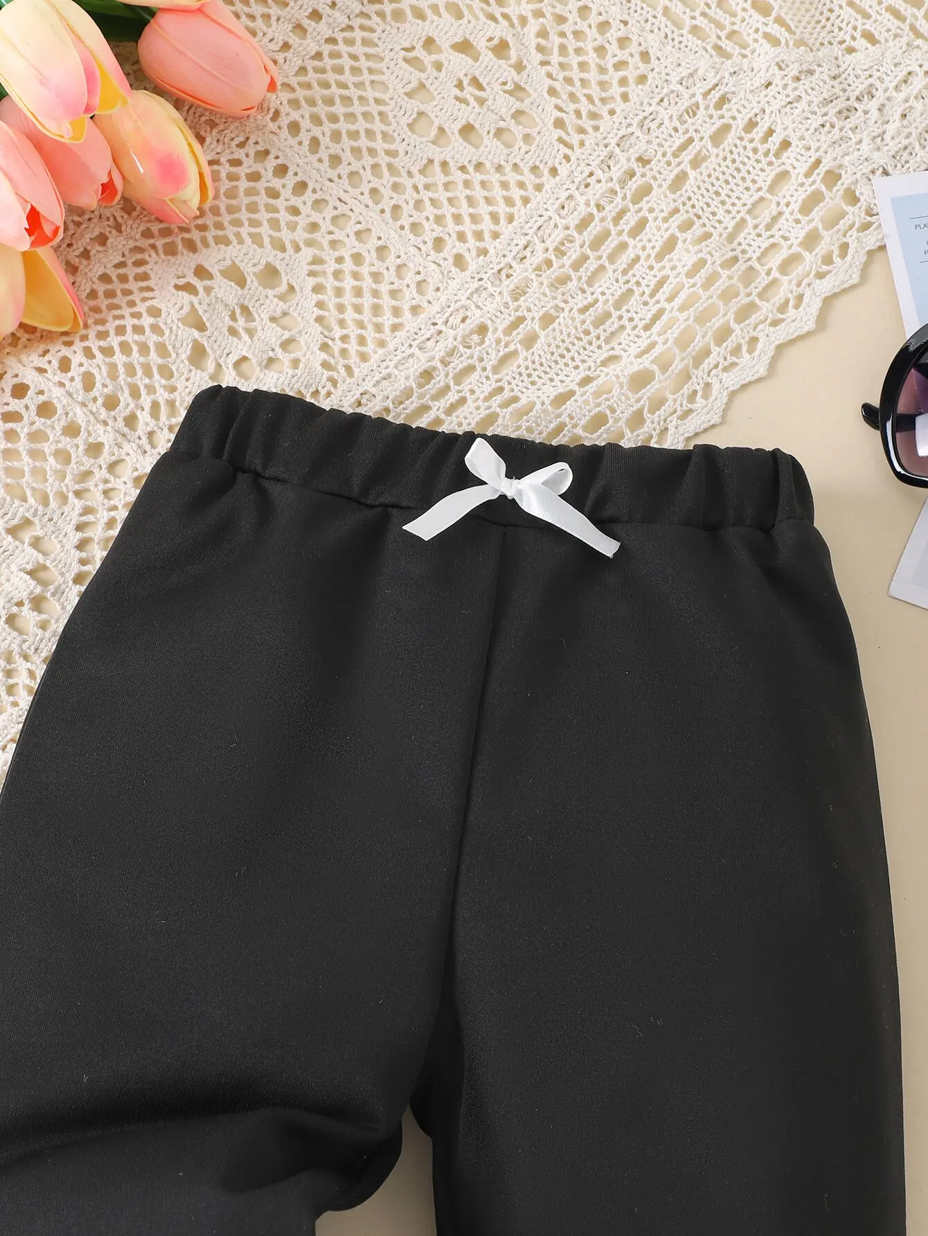 Baby leggings spring and autumn baby girls casual simple loose outdoor sports pants solid color bow decorated comfortable