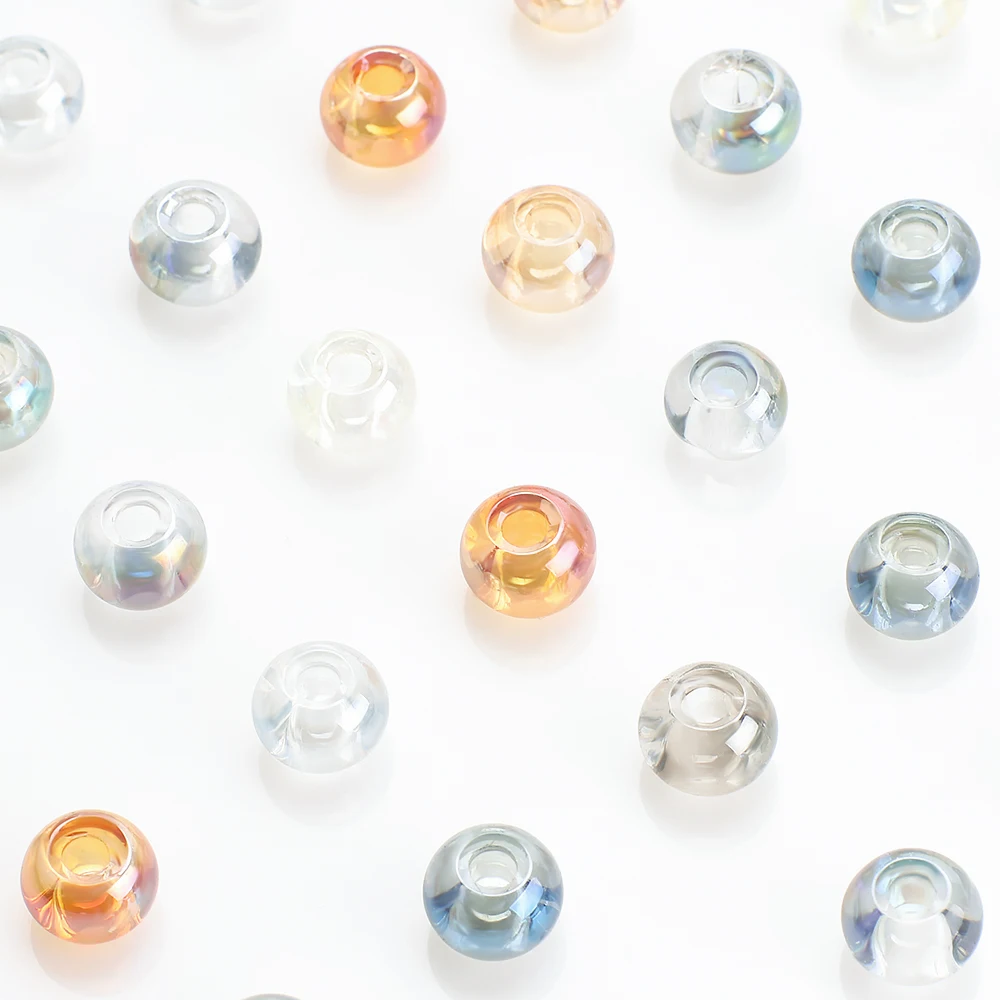 8x10MM 50개입 대형 구멍 전기도금 무지개빛 유리 루즈 비즈 DIY 팔찌 장식 제작 의류 액세서리용