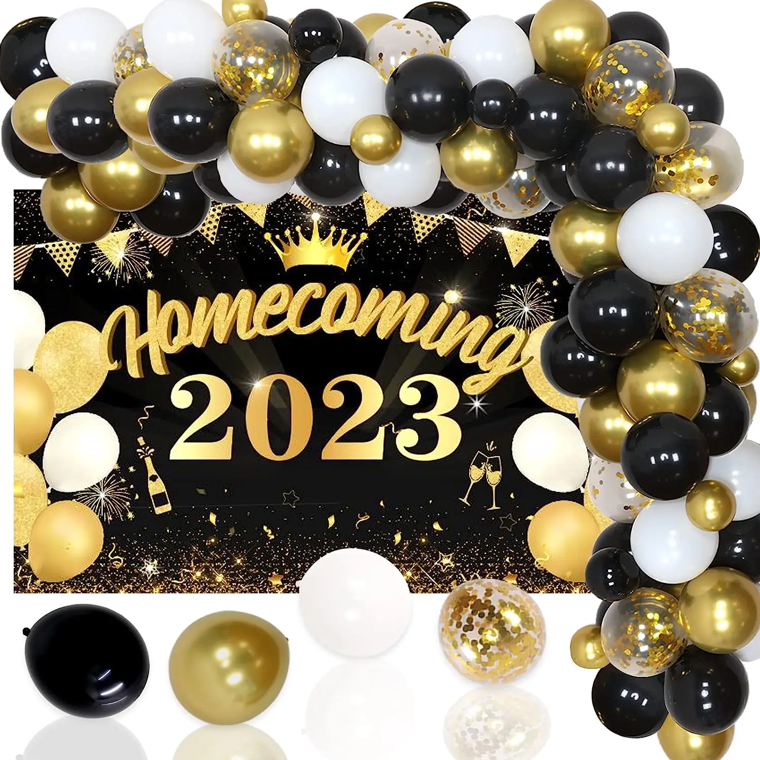 

Homecoming Party Decorations, Black and Gold Backdrop Balloon, Garland Banner, Welcome Home, Back to School, Hoco Dance Party, 2