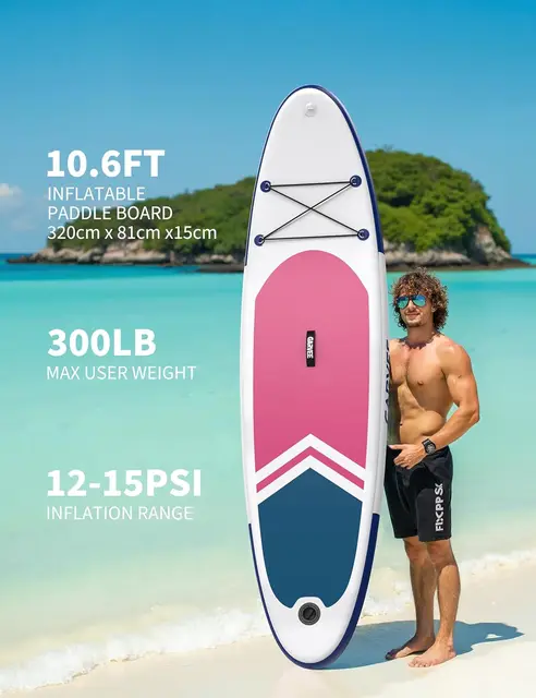 10.6ft Inflatable Stand Up Paddle Board for Adults & Youth, Magenta & White SUP Board with Non-Slip Deck, Complete Kit for Yoga, Cruising, Surfing