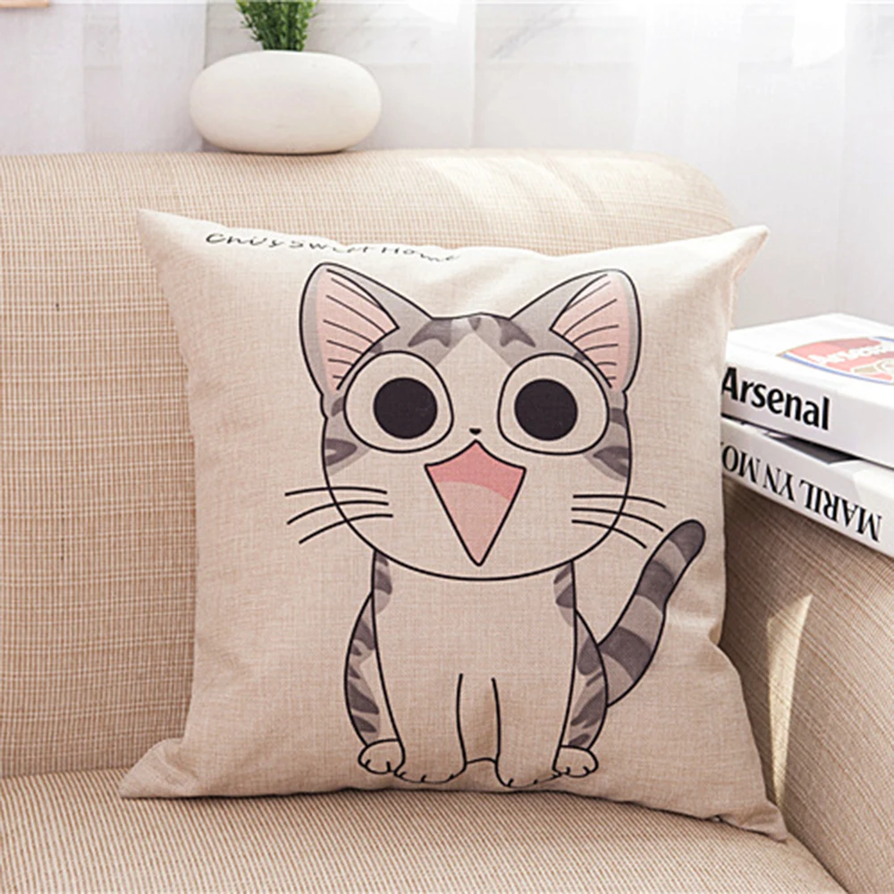

Laughing Cat Cotton Linen 45X45CM Cushion Cover Waist Pillow Case Living Room Chair Sofa Home Decoration