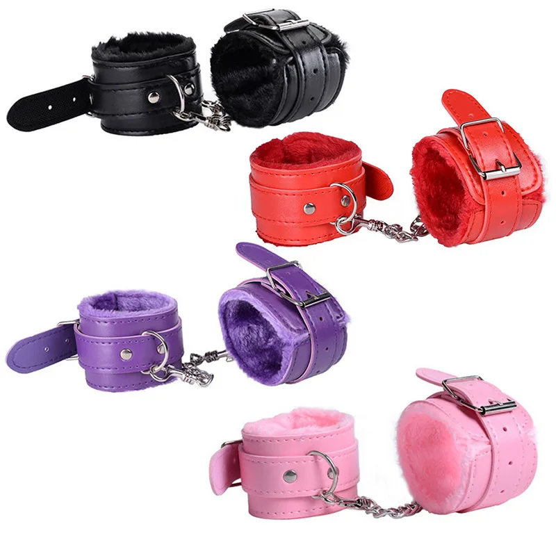 Sex Handcuffs Sex Toys Metal Adjustable PU Leather Plush Restraints Slave Erotic Wives Cuff Couples Adult Games Supplies