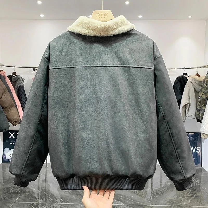 New Autumn and Winter Fashion Trend Thickened Warm Lambskin Workwear Jacket For Men's Casual Loose Sports Plus Size Jacket M-3XL
