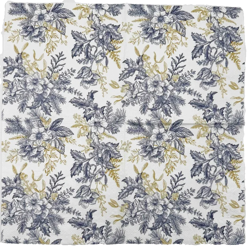 10/20pcs/Pac 2-Ply Gold Bloom Blue Printed Napkin Placemat Wedding Party Wine Glass Flower Paper DIY Butterfly Bone Bart Paper