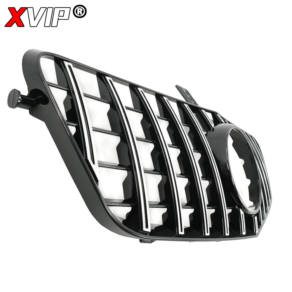 XVIP 글로시 블랙 GTR 스타일 범퍼 그릴 실버 어퍼 그릴 (메르세데스 벤츠 E-클래스 W212 10-13 E200 E250 E300 E350 E500 E550 용)