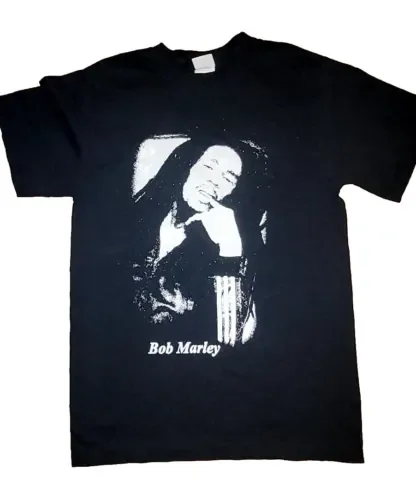 Nwot Bob Marley B W Image Maglietta Nera Taglia Uomo S Reggae Music Superstar Maniche Lunghe O Corte