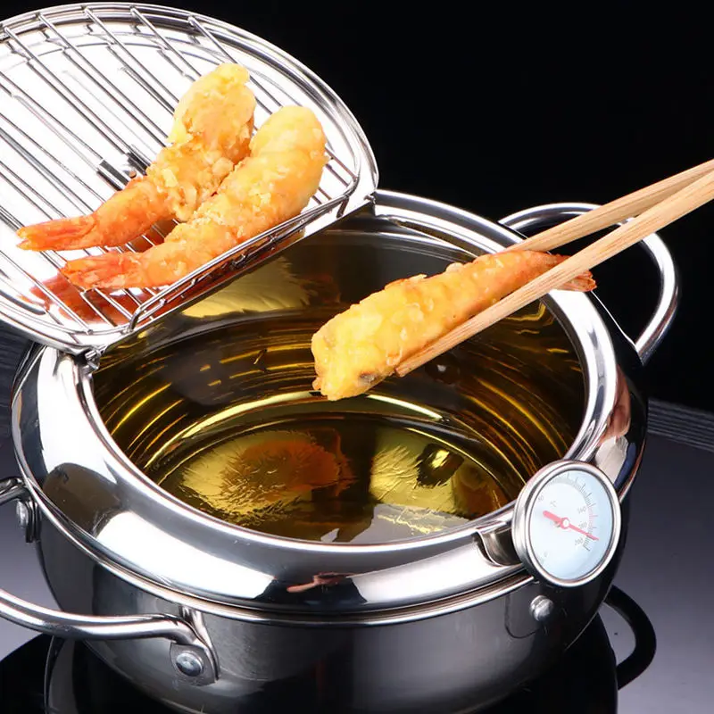 Cookware set stainless steel deep frying pot with thermometer