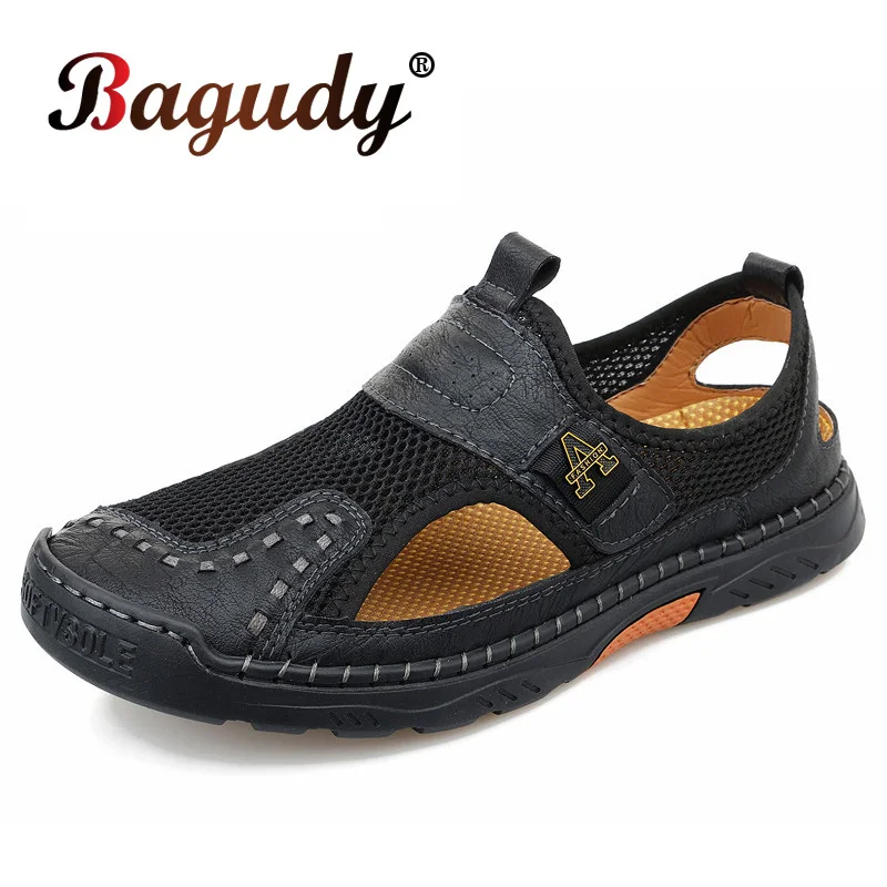 

Men's Breathable Mesh Sandals for Summer Outdoor Handmade Shoes Beach Casual Soft Walking Male Sandals