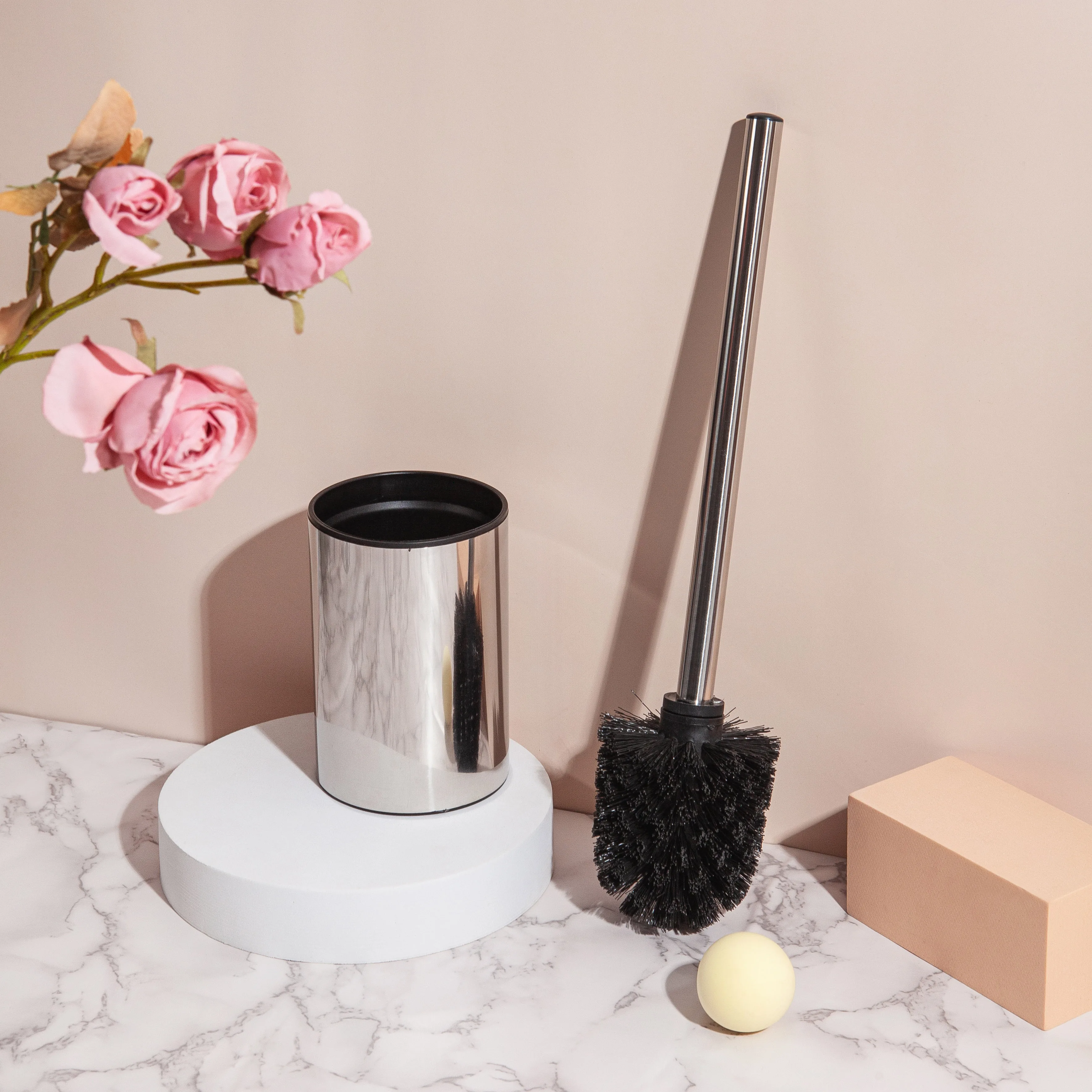 

Simple Silver Stainless Steel 201 Toilet Brush Long Handle Toilet Cleaning Brush