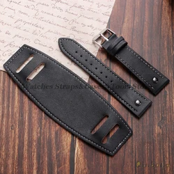 Vintage - Style PU Leather Watch Strap - Black & Dark Brown Adjustable Sport Bracelet - 22mm (Black)
