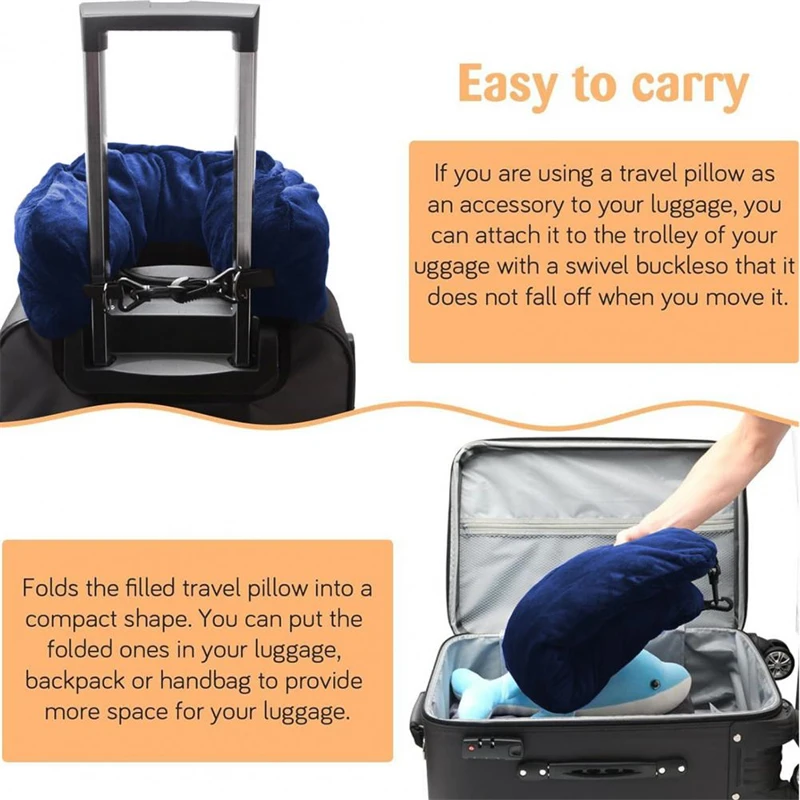 Portable Fillable Neck Pillow Space-saving Fillable Clothes Neck Pillow Adjustable Comfortable Flannel For Car Train Airplane 3