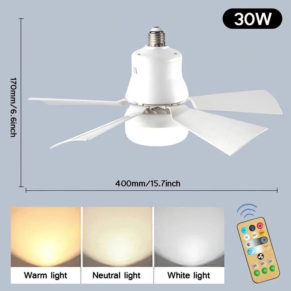 Black/ White 30W LED Ceiling Fan with Lamp 5-Speed Fan Durable Silent Electric Ceiling Fans for Bedroom Living Room Study