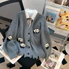 Preppy Style Knitted Cardigan Coat Women Clothing Sueter Mujer Fashion Korean Pull Femme Embroidery Panda Oversized Sweater Tops 4