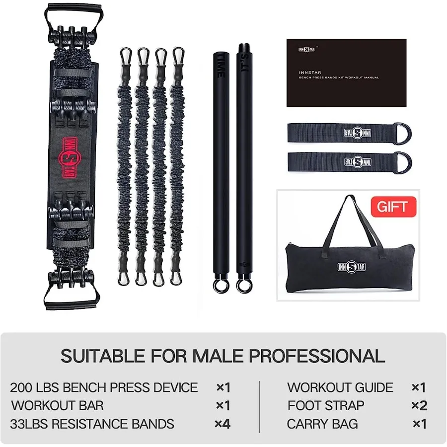 Resistance Bands Bar Exercise Bands Attachment 38" Black Max Load 800lb for Home Gym Workout Full Body Workout Power Lifting Fit