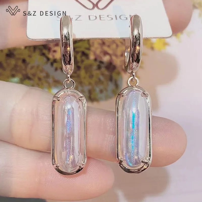 S&Z DESIGN New Fashion 585 Rose Gold Color Oval Egg Shape Imitation Pearl Dangle Earrings For Women Girl Wedding Party Jewelry