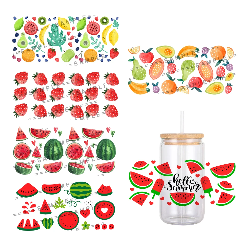 Various Lemon Fruits Strawberry UV DTF Transfer Sticker Waterproof Transfers Decals For 16oz Glass Cup Wrap Stickers