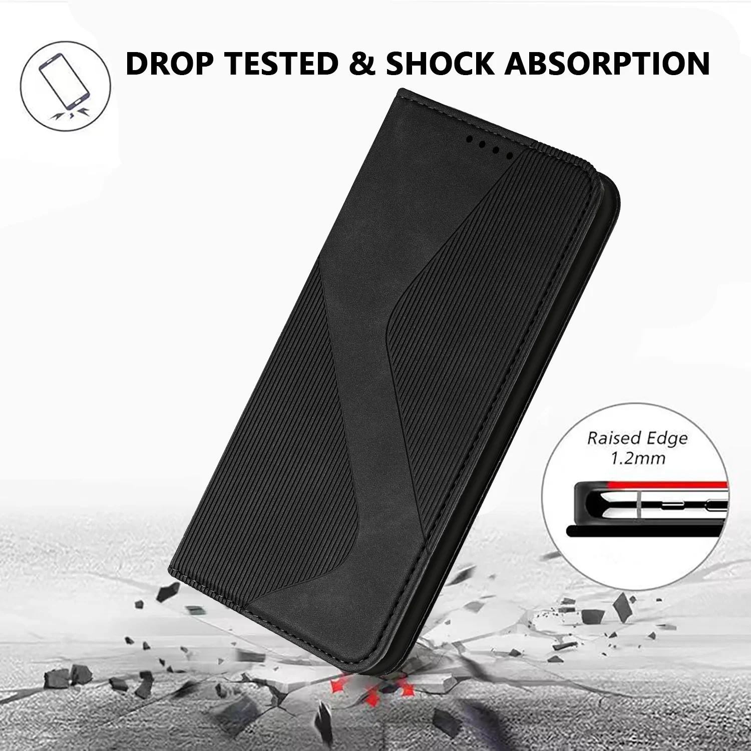 Magnetic Leather Flip Wallet Case with Card Holder and Stand