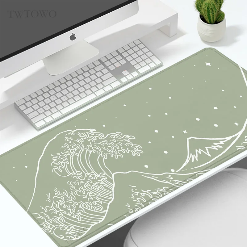 Green Japanese Waves Mouse Pad Não-slip Esteira de Mesa Macia Home Large Gaming Mousepad Teclado Xxl - Imagem 5